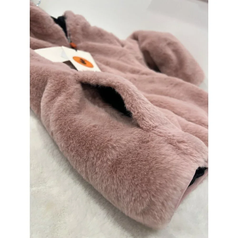 NWT Save The Duck Girls' Size 12 Chloe Reversible Quilted & Faux Fur Jacket Pink